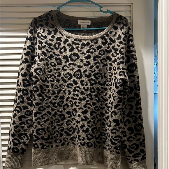 Liz Claiborne Black and Brown Animal Print Crew Neck Sweater size Medium - Picture 1 of 3